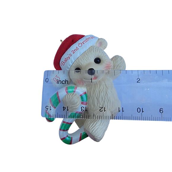 Vintage 1993 Baby's 2nd Christmas Ornament Bear with Candy Cane - Picture 4 of 10